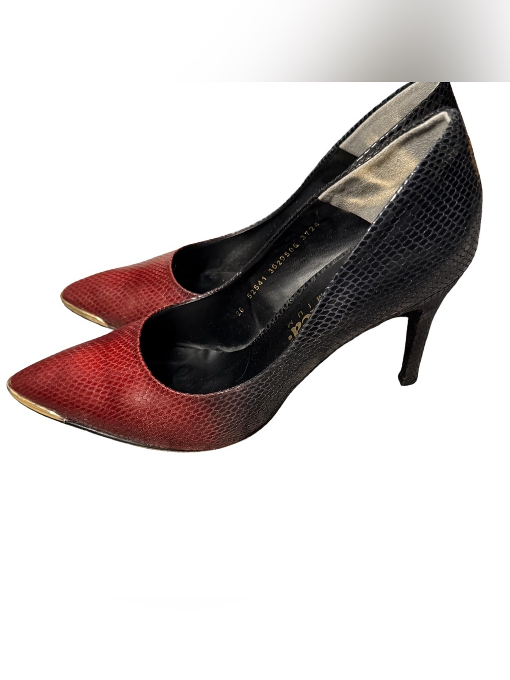 Andrea Premium Scaled Two-Tone Red and Black Pointed-Toe Stiletto Pumps